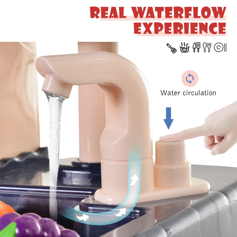 HOMCOM Kids Pretend Play Plastic Kitchen Set Blue