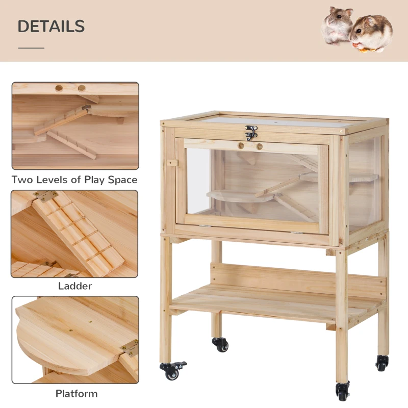 PawHut Wooden Hamster Cage Mouse Rodent Small Animals Hutch Exercise Removeable Play House for Indoor Outdoor Use  60x36x80.5cm