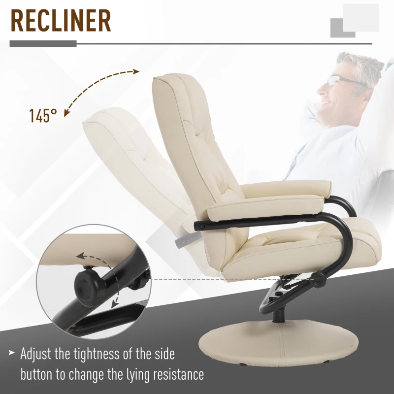 HOMCOM Executive Recliner Chair High Back Swivel Armchair Lounge Seat w/ Footrest Stool (Cream)