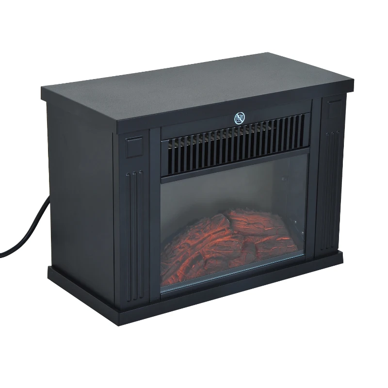 HOMCOM Fire Wood LED Flame Electric Fireplace-Black