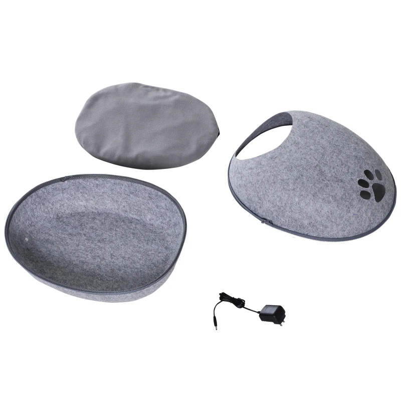 PawHut Pet Electric Heating Pad Cat Dog Bed Berber Fleece Shelter Pet Indoor Warming Mat Chew-Proof Cord Grey 47 x 38 x 24 cm