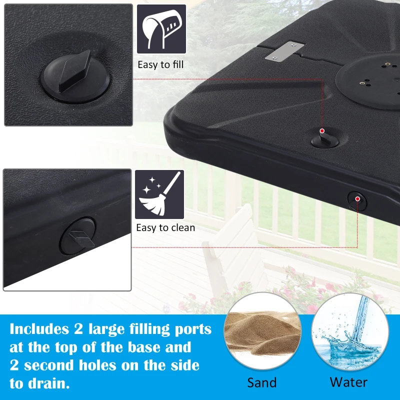 Outsunny HD Polyethylene Sand or Water Fillable Square Parasol Base Black