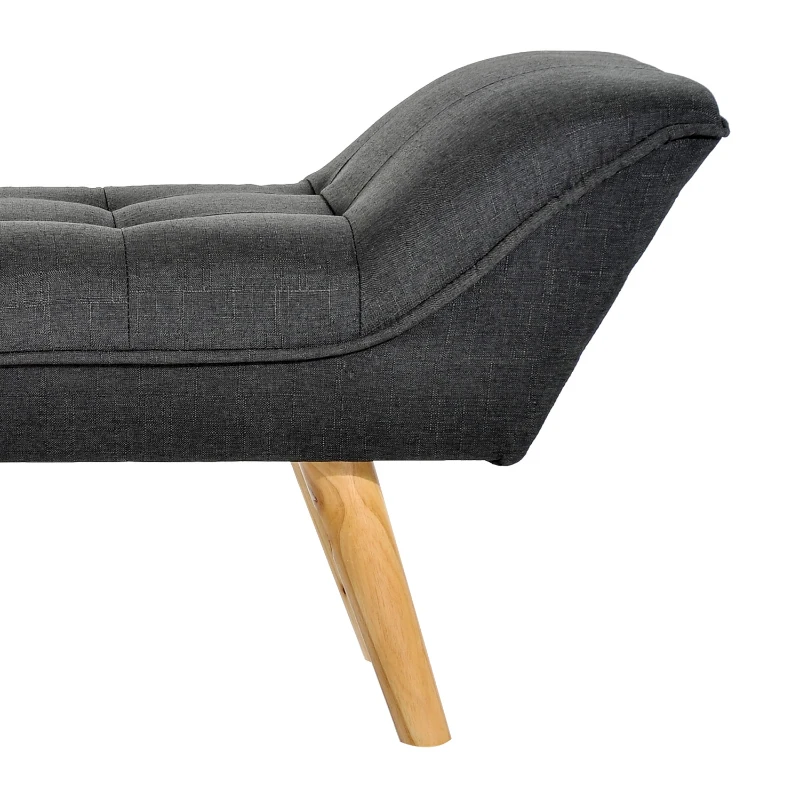 HOMCOM Upholstered Oak Wood Bedroom Chaise Lounge Bench Dark Grey