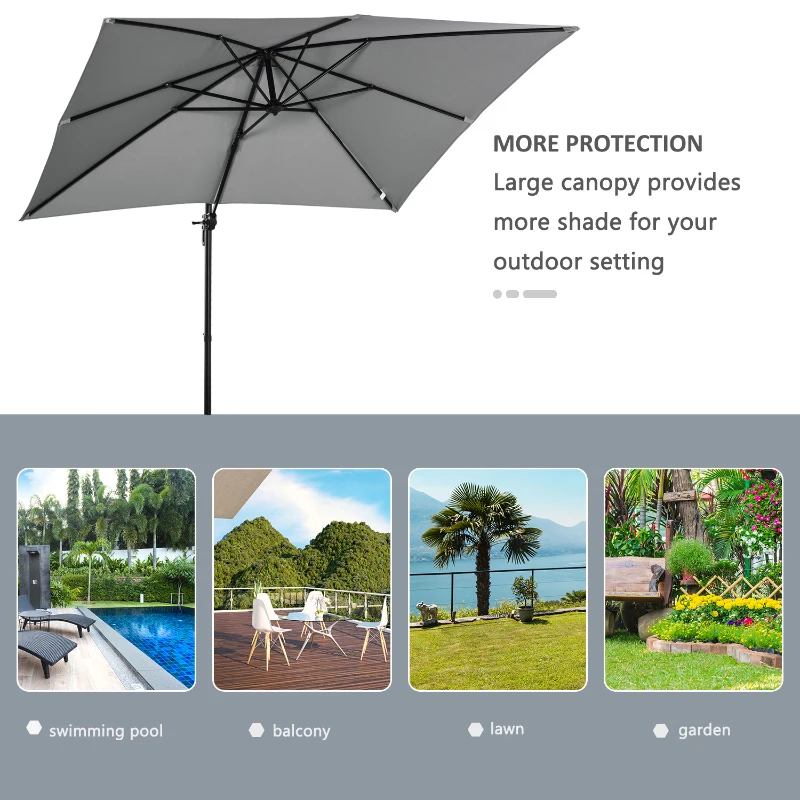 Outsunny 2.7 x 2.7 m Cantilever Parasol, Square Overhanging Umbrella with Cross Base, Crank Handle, Tilt, 360° Rotation and Aluminium Frame, Grey
