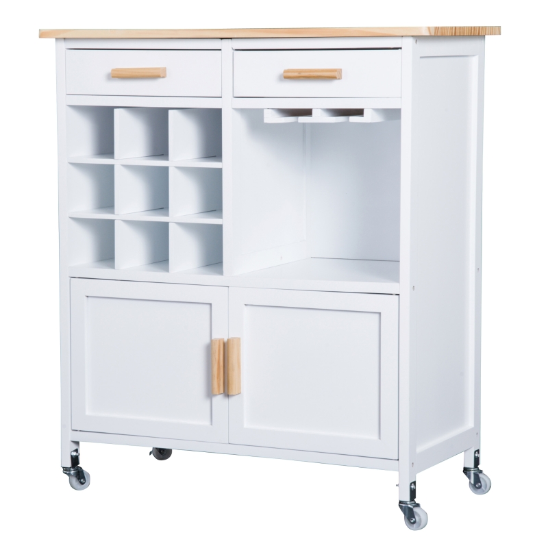 HOMCOM Rolling Kitchen Cart Island-White