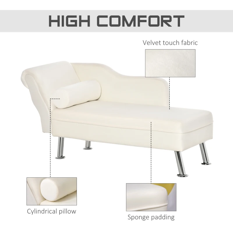 HOMCOM Deluxe Chaise Longue Designer Retro Vintage Style Sofa Lounge Day Bed With Bolster Cushion Cream White