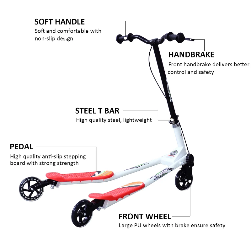 HOMCOM Outdoor Push Stunt Scooter 2 Wheels Fixed Bar 360° Street Commuter Street Push Scooter For Adult Teen Urban Scooter - Red
