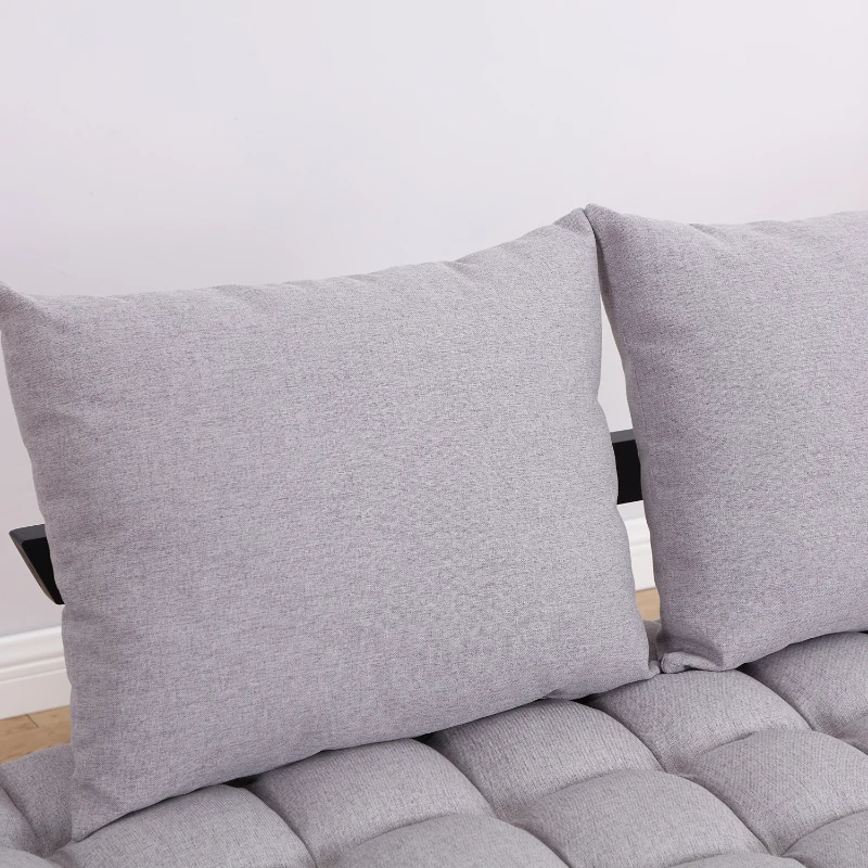 HOMCOM Sofa Bed Chaise Linen Lounge Leisure Foldable Convertible Wood Pillow-Grey