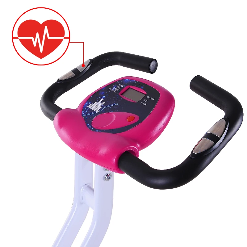 HOMCOM Folding Exercise Bike LCD Monitor Home Gym Exercise Adjustable Tension Padded Seat Heart Rate Monitor Pulse Sensor Pink