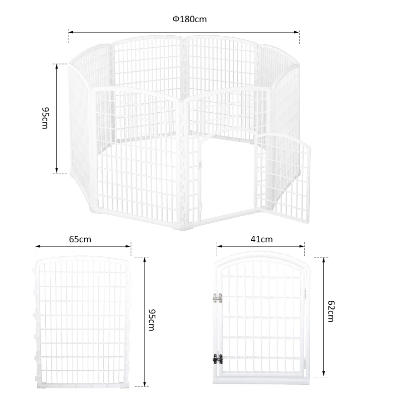 PawHut 8 Panel Dog Pens Pet Puppy PlayPen W/PP, Ф180 x 95Hcm-White
