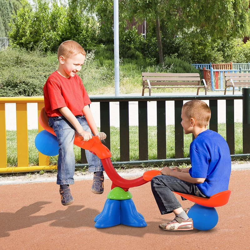 HOMCOM Kids Spinning Seesaw 360° Rotation Swivel Playground Equipment Children Indoor Outdoor Party Toy - Orange&Blue