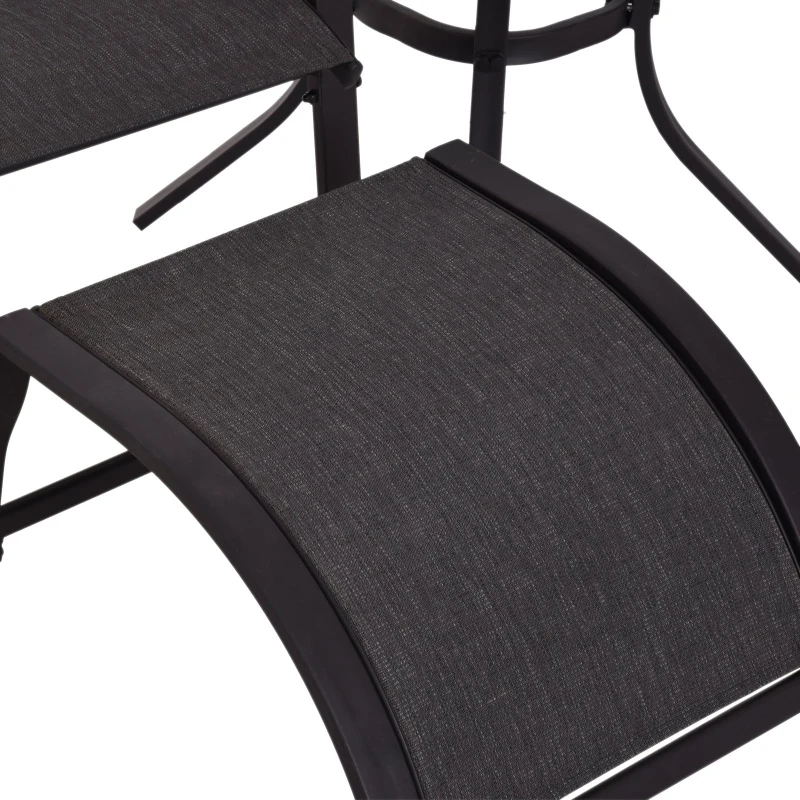 Outsunny 5 PCs Garden Patio Outdoor Sun Lounger Set 2 Chairs with Footrest and Coffee Table Adjustable Recliner Balcony Terrace Reclining Black