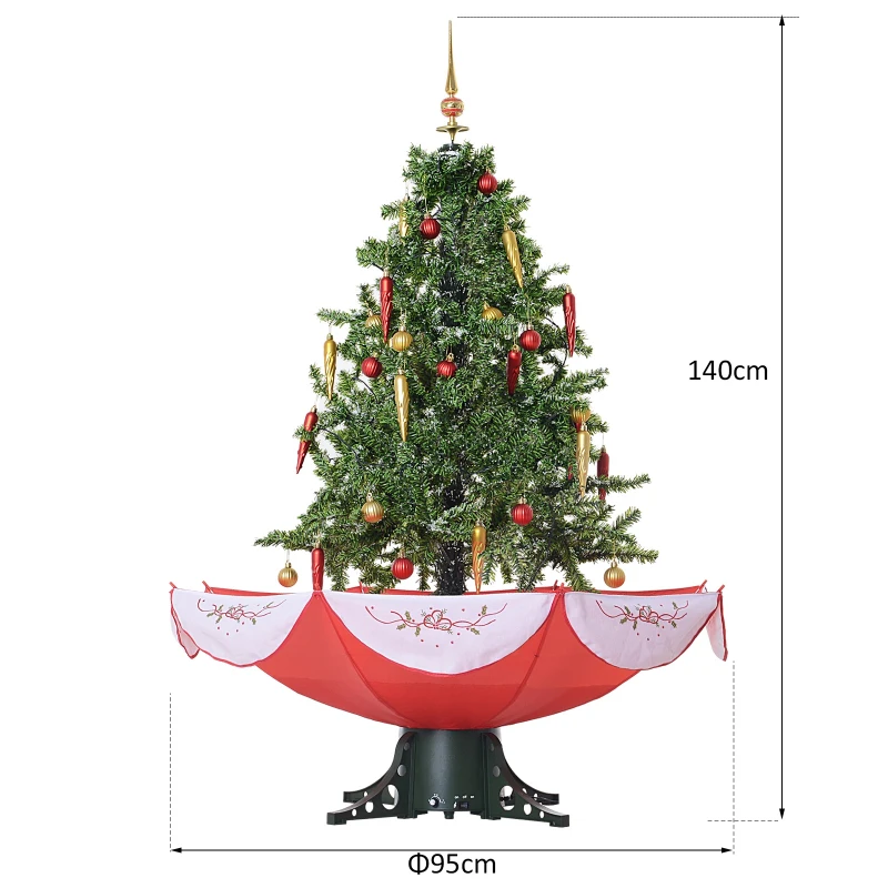 HOMCOM Snow Fall Artificial Christmas Tree w/ Musical Umbrella Base & Ornaments