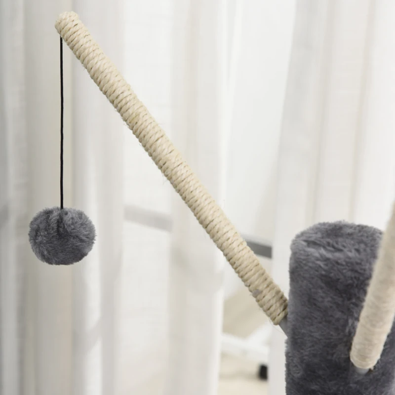 PawHut Cat Tree for Indoor Cats 121cm Kitten Tower Sisal Scratching Post Pet Activity Center Perch Condo Hanging Ball Grey