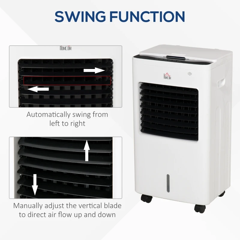 HOMCOM 8.5L Portable Air Cooler, Evaporative Cooler Humidifier with 3 Modes, 3 Speed, Remote Controller, Ice Crystal Box, 7.5 Hour Timer, Swing and Ice Cooling Function for Home Office Dorms