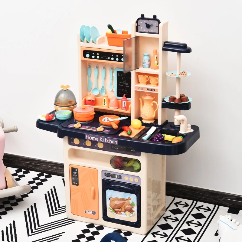 HOMCOM Kids Pretend Play Plastic Kitchen Set Blue