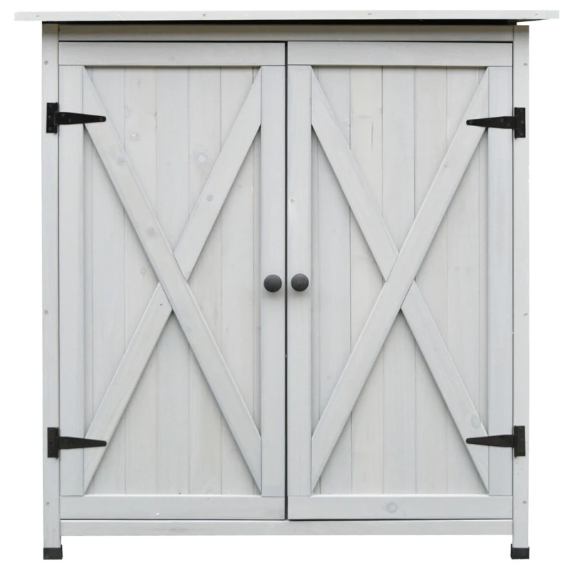 Outsunny Garden Shed Wooden Storage Shed Fir Tool Cabinet with Shelves Double Door Grey