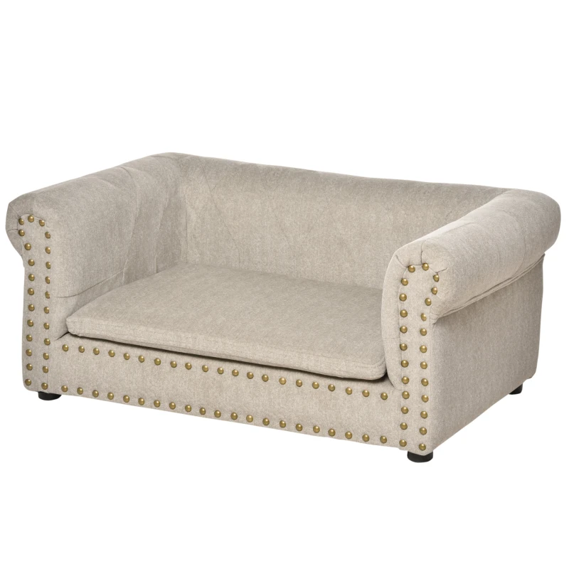 PawHut Dog Sofa with Soft Cushion, Pet Bed Cat Chair Couch with Water Resistant Fabric, Sponge Padded, Washable Cover, Easy Installation, Wooden Legs for Mini Sized Dogs - Khaki