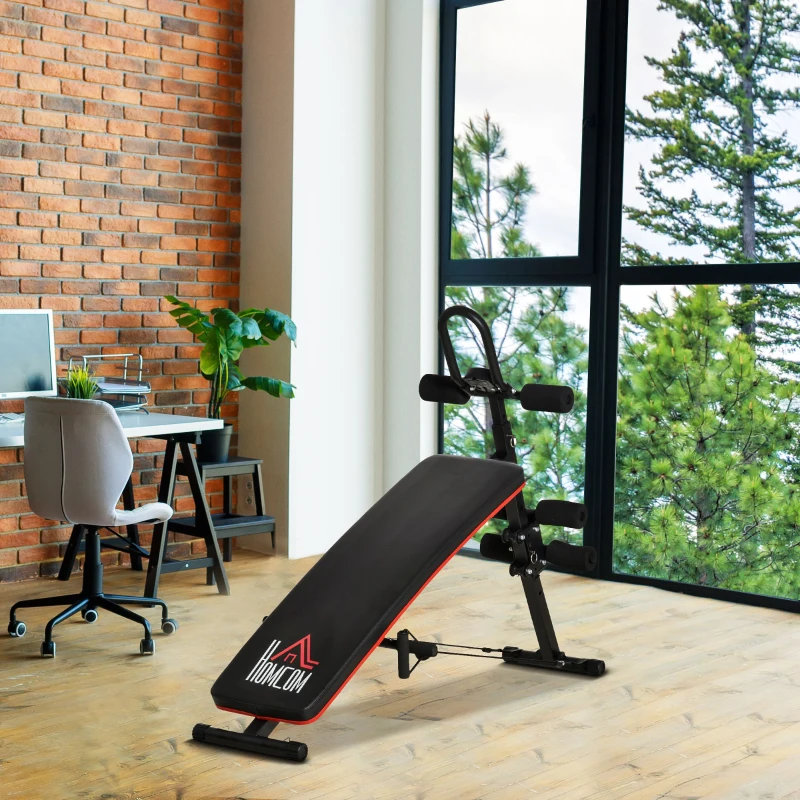 HOMCOM Adjustable Sit-Up Bench, Core Workout Abdominal Strength Building, Foldable Design w/ Bands for Home Gym Exercise Black