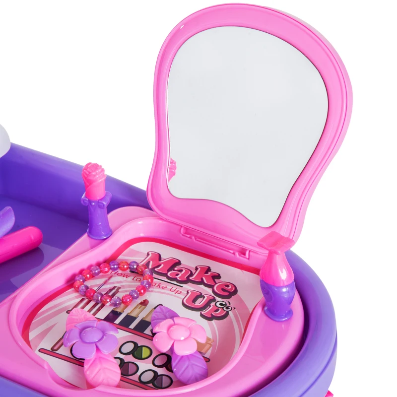 HOMCOM 38 Pcs Kids Pretend Hairdresser Role Play Set-Purple & Pink