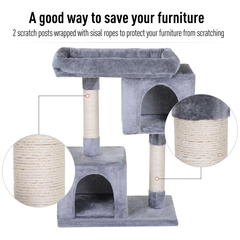 PawHut Cat Tree w/ Sisal-Covered Scratching Posts Multi-Level 3 Tier Freestanding Cat Bed Condo