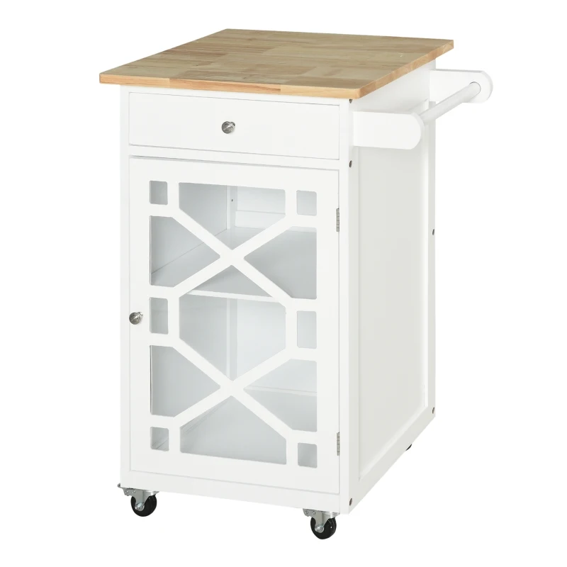 HOMCOM Pine Wood Rolling Kitchen Island White/Oak