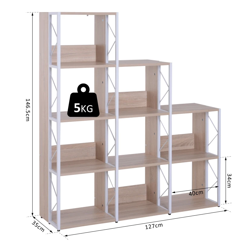 HOMCOM 9 Cube Bookshelf,  127Lx35Dx146.5H cm-White Oak colour