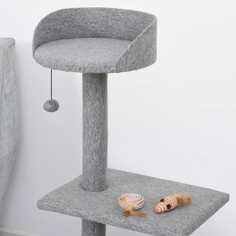 PawHut Cats Particle Board 3-Tier Scratching Tree House Grey