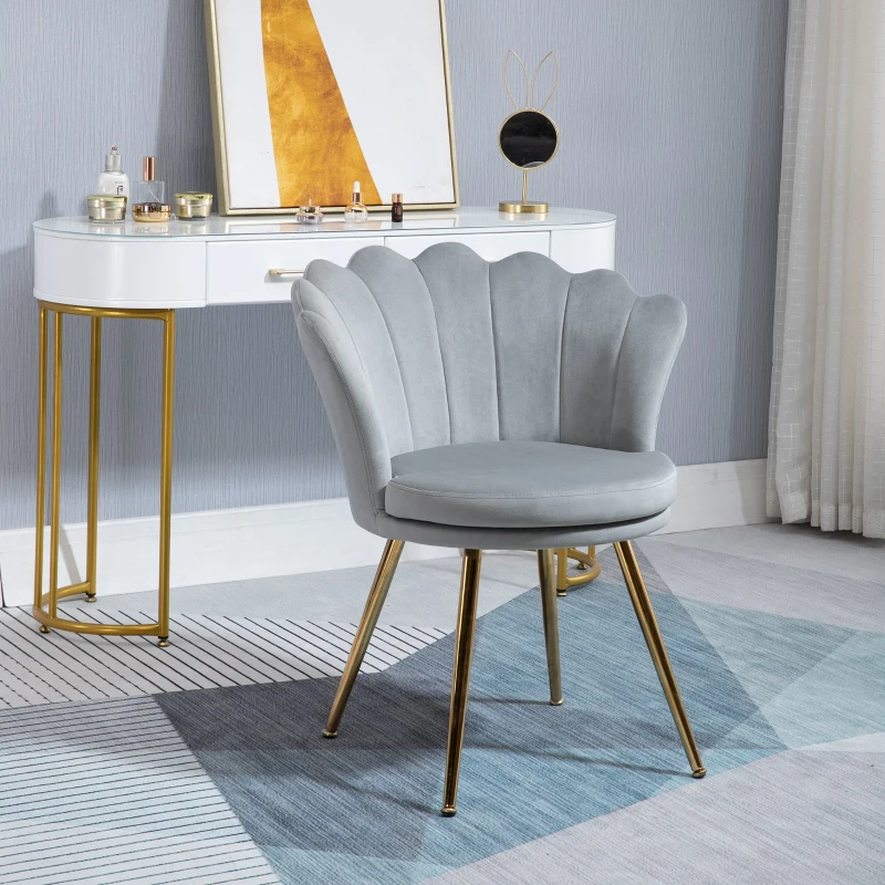HOMCOM Accent Chair Modern Velvet-Touch Fabric Side Chair with Gold Metal Legs for Living Room & Dining Room, Grey