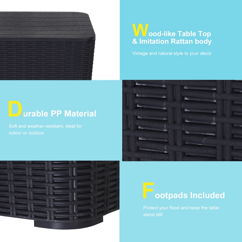 Outsunny 50L Outdoor Patio Resin Rattan Wicker Knit Square Coffee Table Bar End Table Garden Furniture Bucket - Black