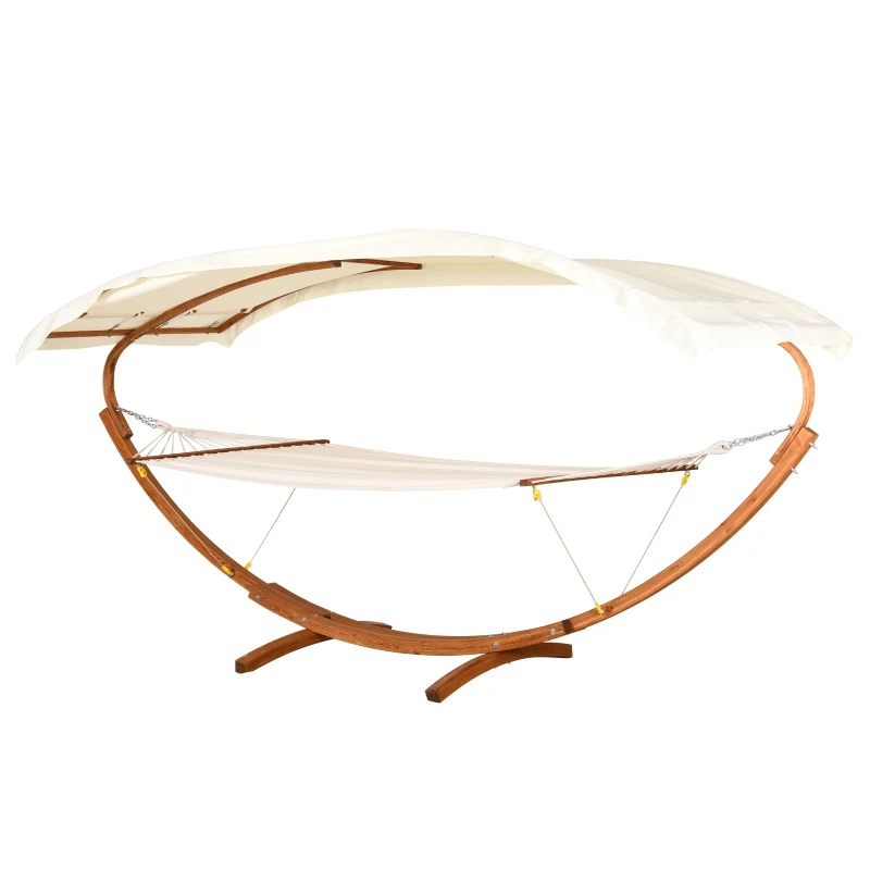 Outsunny Double Sun Bed Lounger W/Arc Stand & Canopy-White