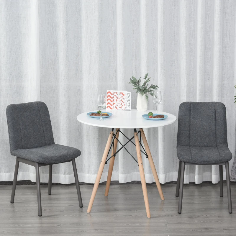 HOMCOM 2 Pieces Armless Mid Back Dining Chair Leisure Fabric Upholstered Padded Seat with Metal Legs for Living Room, Bedroom, Dorm, Office, Dark Grey