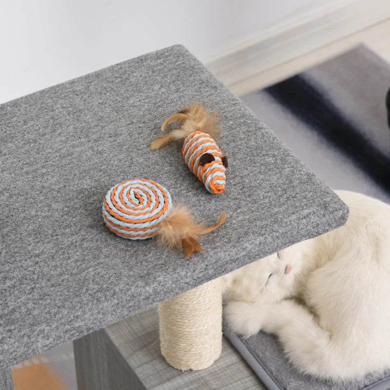 PawHut Cats Particle Board 3-Tier Scratching Tree House Grey