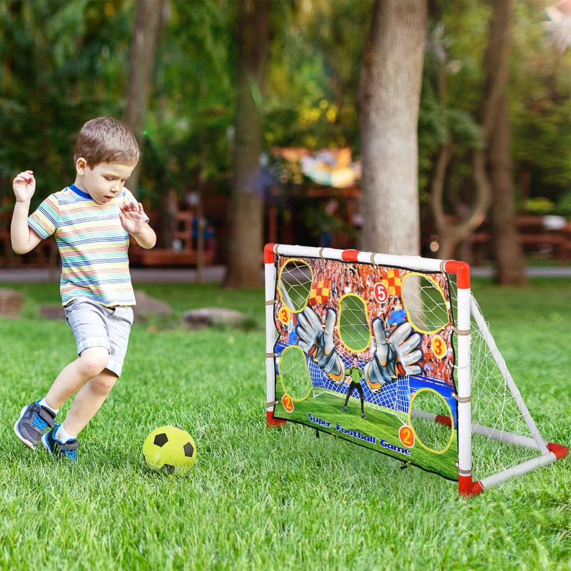 HOMCOM 2 in 1 Kids Football Goal Football Target Goal Net w/ Ball Pump Indoor Outdoor Sports