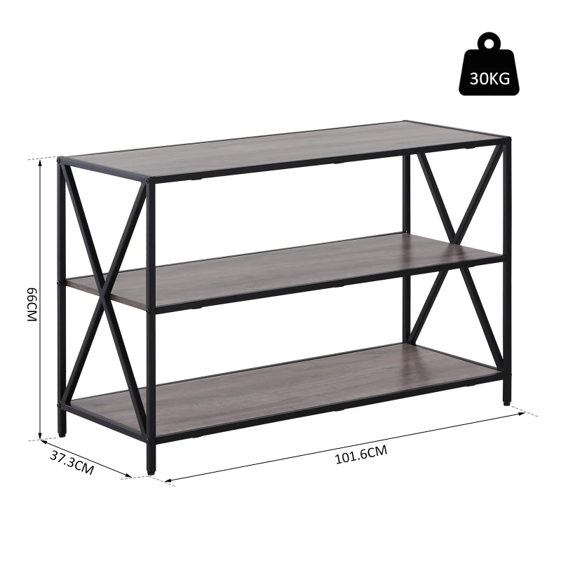 HOMCOM 3-Tier Compact TV Stand Media Unit Minimalistic Style Steel Frame Home Storage