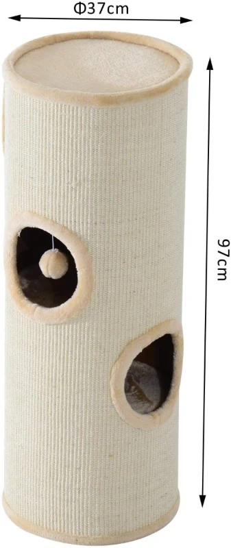 PawHut 97cm Height Cat Tree Scratching Barrel Activity Center Condo Kitten Bed Scratcher Climbing Climber Play House w/ 4 Holes & Hanging Toy