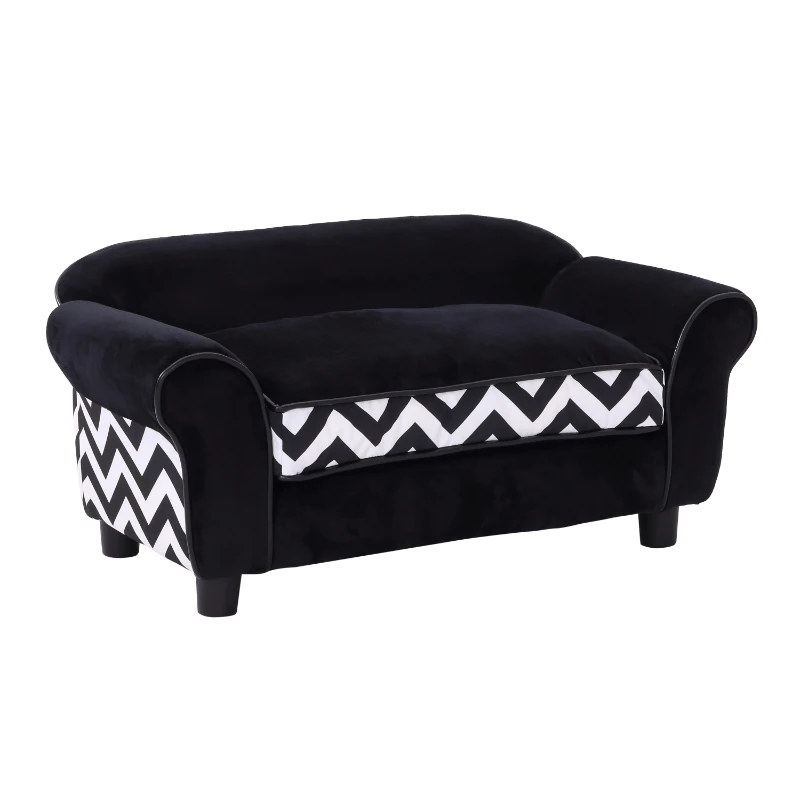 PawHut Dog Sofa Bed for XS-Sized Dogs, Cat Sofa with Soft Cushion, Pet Chair Lounge with Washable Cover, Removable Legs, Wooden Frame - Black