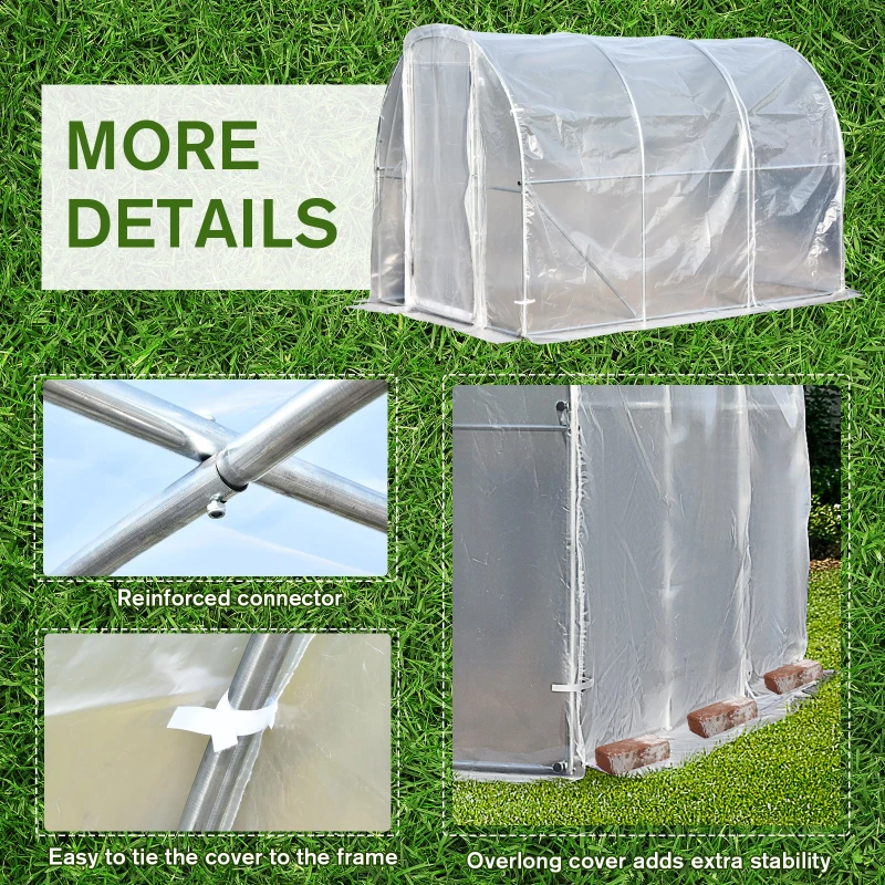 Outsunny Walk-in Polytunnel Greenhouse Garden Planting Shed Clear PE Cover 25mm Diameter Galvanised Steel Frame, 3L x 2W x 2Hm