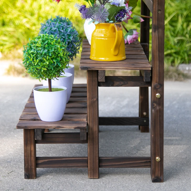 Outsunny 2 Tier Wooden Plant Stand with Trellis, Flowerpots and Vine Plants Indoor & Outdoor Display Rack Great Decoration Garden Patio Balcony Yard Corner 60 x 41.5 x 117 cm