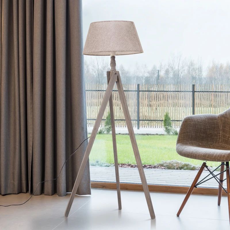 HOMCOM Free Standing Floor Lamp, 54Lx54Wx146H cm-Beige/Grey