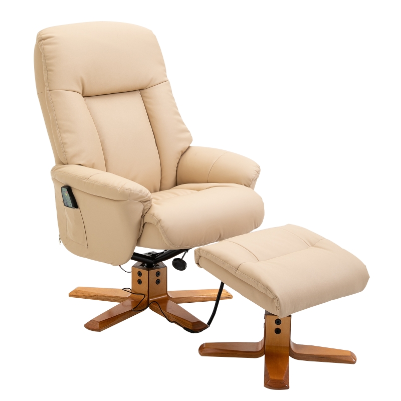 HOMCOM PU Leather 10-Point Massage Sofa Armchair Chair w/Footrest Heat Recliner Beige