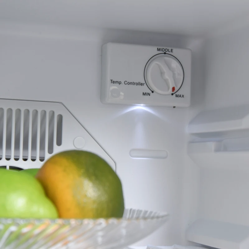 HOMCOM Freestanding Beverage Fridge and Cooler with Movable Chrome Rack Extra Storage Shelf, Hold up to 40 Cans, for Beer Soda Water Cola, Home Office, White