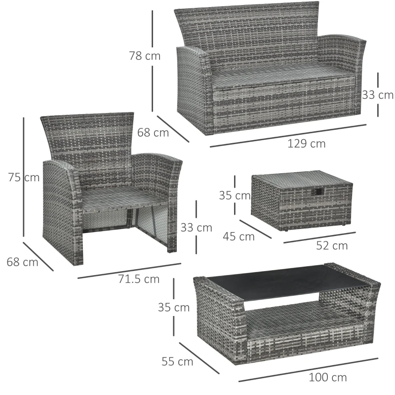 Outsunny 6 PCS Outdoor Patio Furniture Sets All Weather PE Rattan Chair Set Indoor Outdoor Backyard Garden Coffee Table w/ Two Ottoman & Cushions Grey
