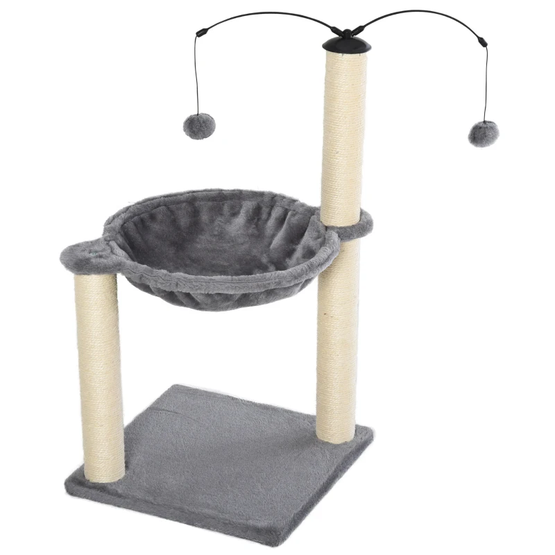 PawHut 83cm Cat Tree Tower for Indoor Cats with Sisal Scratching Post Hammock Cat Play House Dangling Ball Kitten Activity Center Furniture Grey