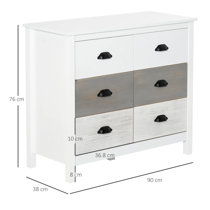 HOMCOM Chest of Drawers, Storage Cabinet, Sideboard Home Organizer 6-Drawer Unit Tower with Round Handle for Bedroom, Living Room, White Grey
