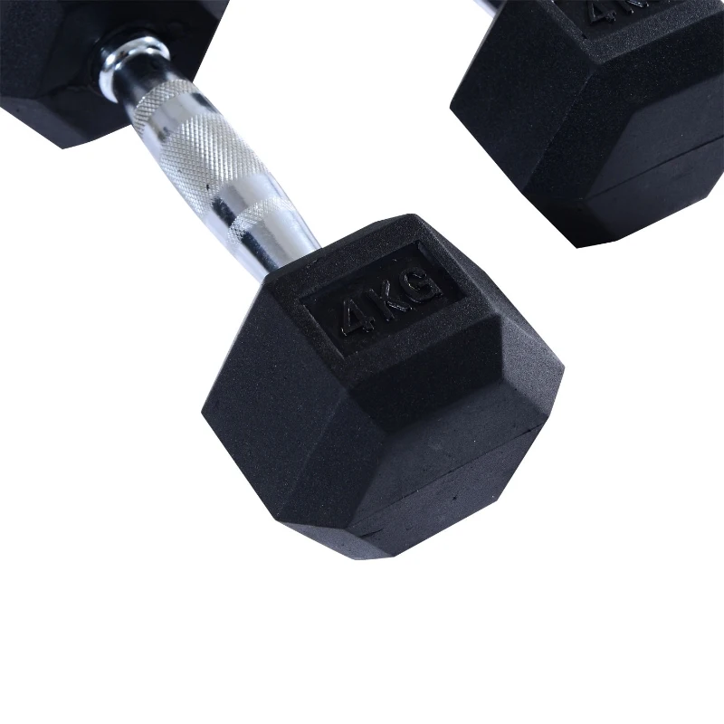 HOMCOM Rubber Dumbbell Sports Hex Weights Sets Home Gym Fitness Hexagonal Dumbbells Kit Weight Lifting Exercise (2 x 4kg)