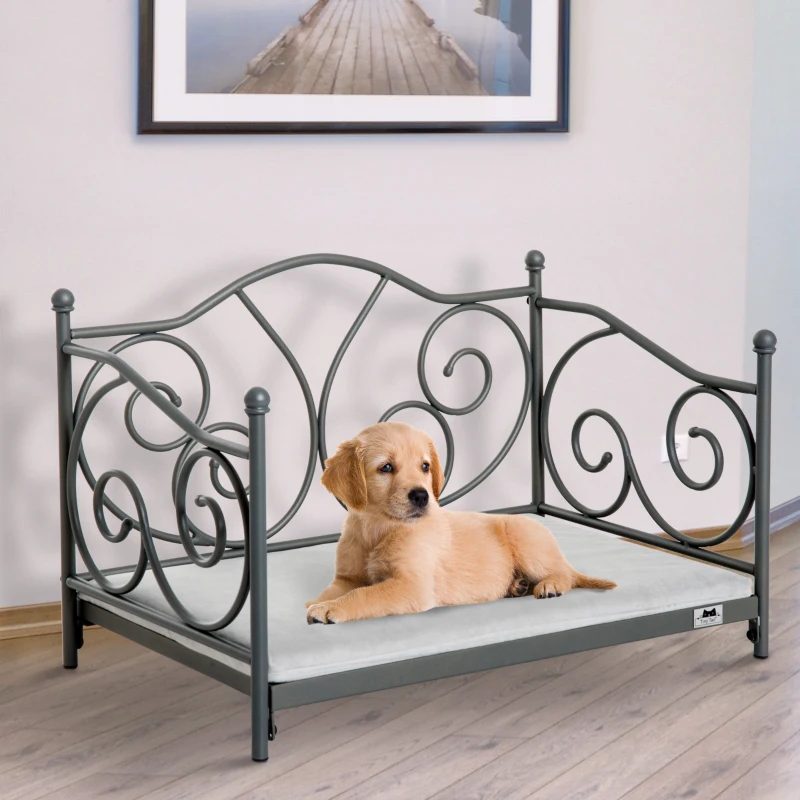 PawHut Pet Bed W/Cushioned Seat, Metal Frame-Grey