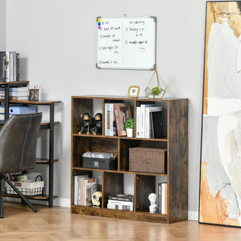 HOMCOM Storage Shelf 3-Tier Bookcase Display Rack Home Organizer for Home Office, Living Room, Playroom, Rustic Brown