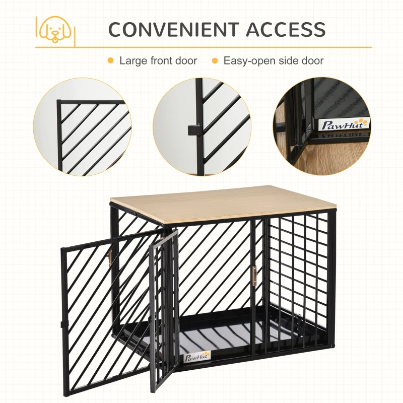 PawHut Heavy Duty Steel Dog Crate Mini Small Dog Kennel Two Doors Tray Large Top Pet Cage 61L x 44W x 49H cm