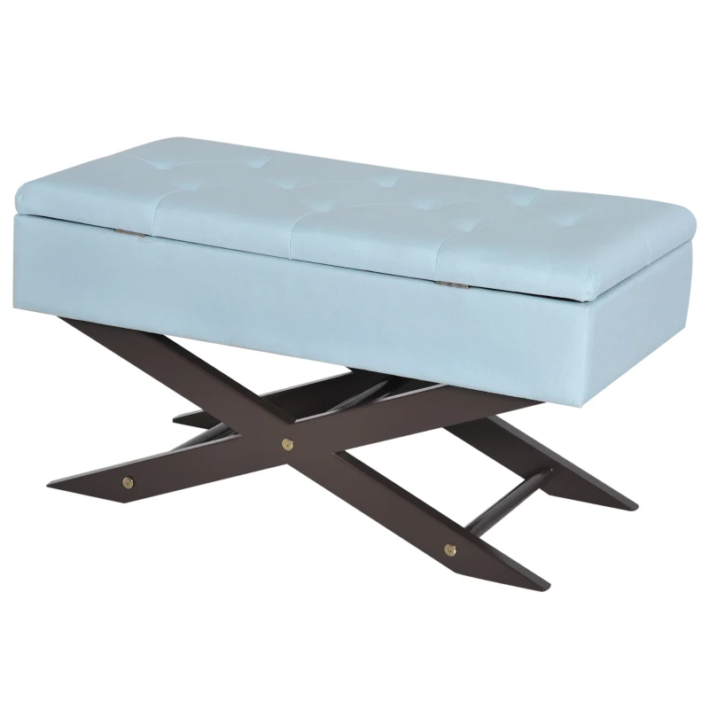 HOMCOM Storage Ottoman Bench, 80Lx40Wx42H cm-Lake Blue